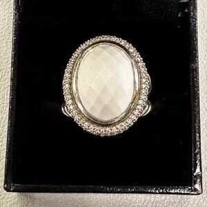David Yurman 925 Signature Oval White Agate & Pave Diamond Ring
